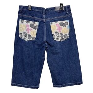 4FATHERZ Y2K Baggy Skater Denim Shorts Mens Siz 36 Dark Wash‎ Streetwear Grunge